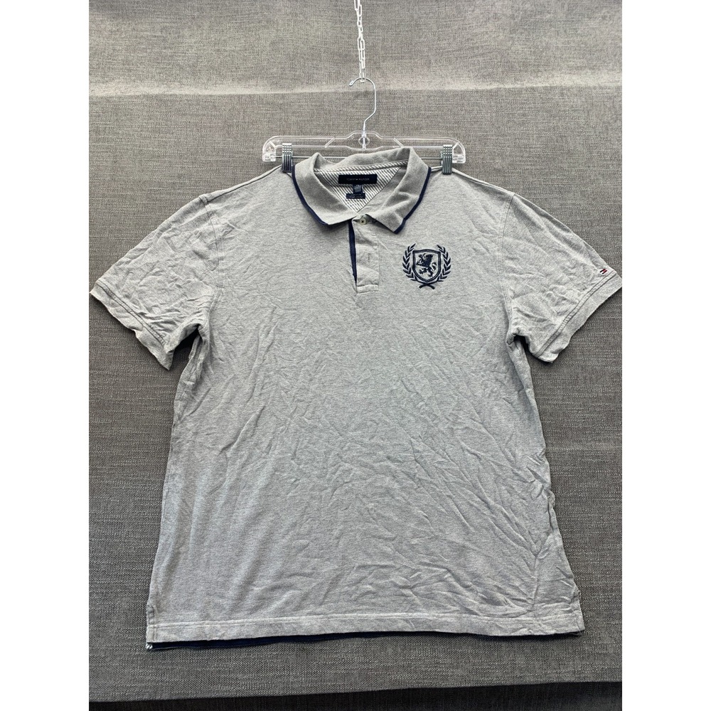 Tommy Hilfiger Custom Fit Polo Shirt Men 2XL Heather Gray Crest Logo Golf Tennis